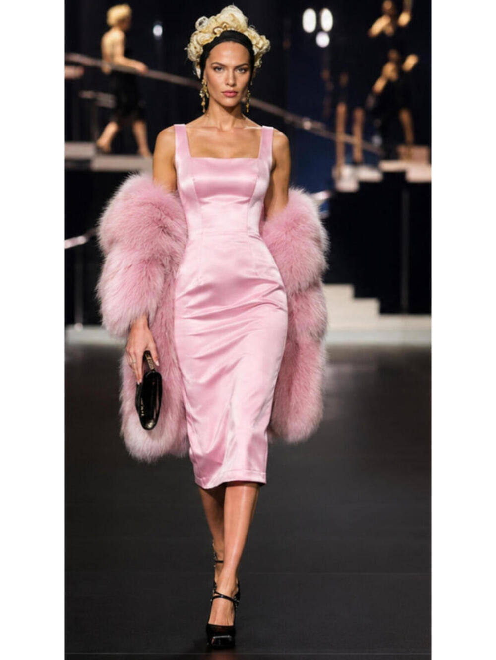 Dolce & Gabbana Pink Satin Sheath Dress Italian Chic Midi sz 46 Authentic Iconic